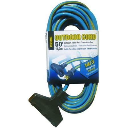 PRIME Prime KC606730 Triple Tap Outdoor Extension Cord; Blue & Yellow - 50 ft. KC606730